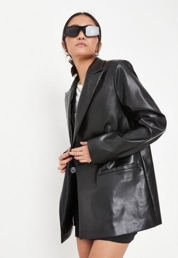 Missguided - Black Faux Leather Blazer | Missguided (US & CA)