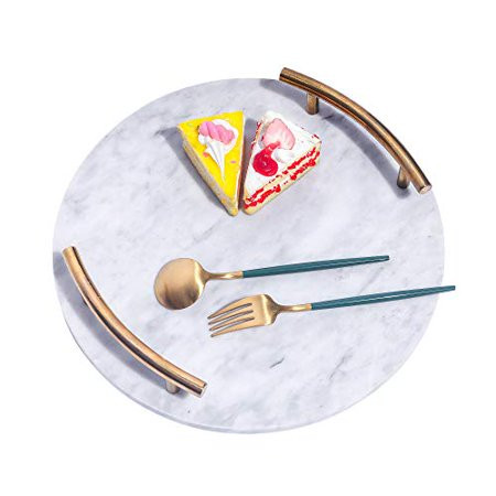 White Marble Tray with Gold Handles - Marble Perfume Tray for Vanity - Round Decorative Tray (Round, | Walmart (US)