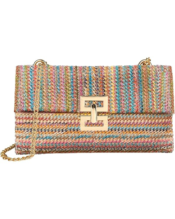Straw Chain Clutch Purses for Women Ladies Woven Envelope Handbag Shoulder Crossbody Beach Bag | Amazon (US)