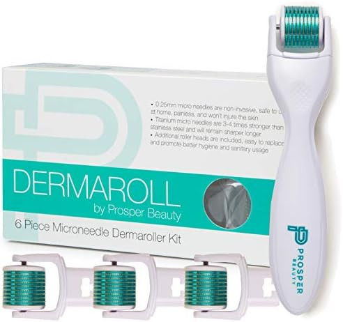Derma Roller Microneedle 6 Piece Kit [DERMAROLL by Prosper Beauty] Face Roller with 4 Replaceable He | Amazon (US)