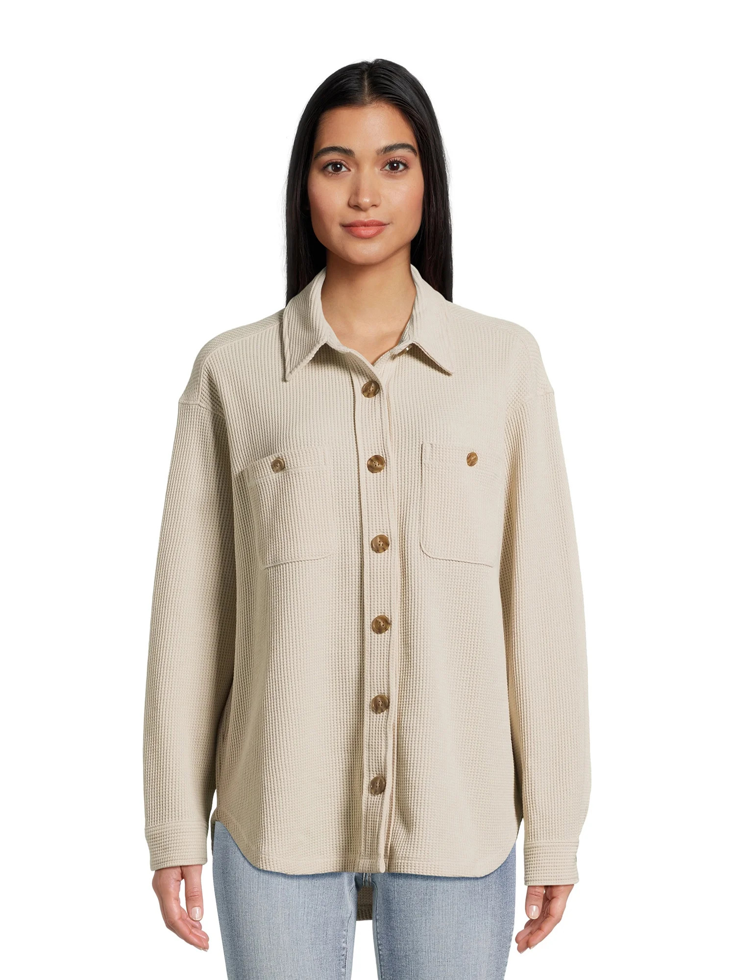 Time and Tru Women's Waffle Knit Shacket, Sizes XS-XXXL | Walmart (US)