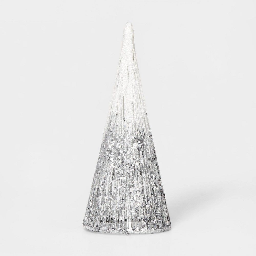 Small Glitter Ombre String Cone Decorative Figurine White & Silver - Wondershop™ | Target