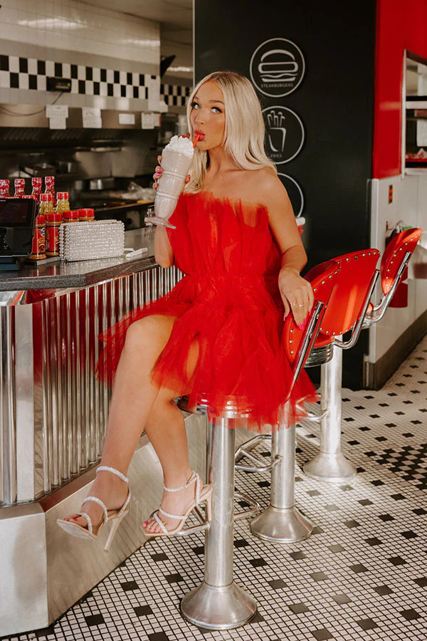 Frill Deal Tulle Mini Dress In Red | Impressions Online Boutique