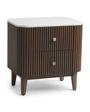 25in Marble Top Fluted Wooden Nightstand | TJ Maxx