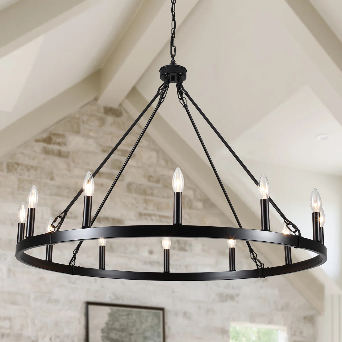 Dineen 12 - Light 38" Wide Candle Style Dimmable Wagon Wheel Chandelier | Wayfair North America