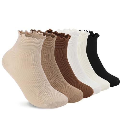 DarkCom women socks ruffled design, cute ankle socks super soft breathable cool frilly socks for mary jane shoes frilly socks 6 pairs colour mixture | Amazon (US)