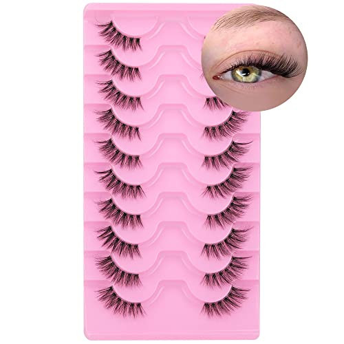 Half Lashes Natural Look Wispy Cat Eye Cluster Lashes 14 mm Clear Band Accent Short False Eyelashes that Look Like Extensions 10 Pairs by FANXITON | Amazon (US)