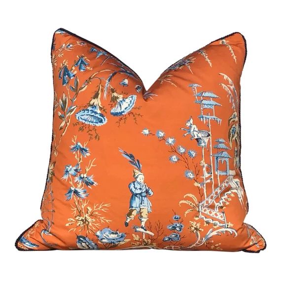 Scalamandre Nanjing Pillow in Mandarin. Chinoserie Pillow in Tangerine // Lumbar Orange Pillow //... | Etsy (US)