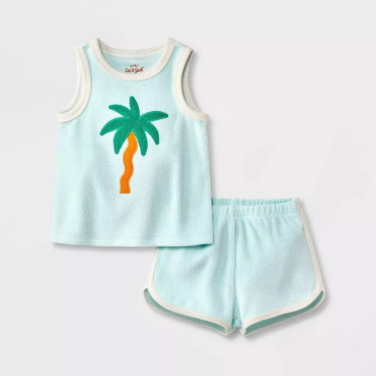 Baby 2pc Palm Tree Loop Terry Tank Set - Cat & Jack™ Blue | Target