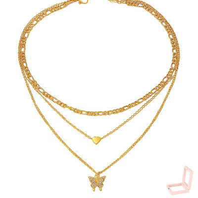 Gold-Tone Layered Necklace Set with Butterfly & Heart Charms, Boho-Chic Jewelry for Women, Daily & Party Occasions | Target