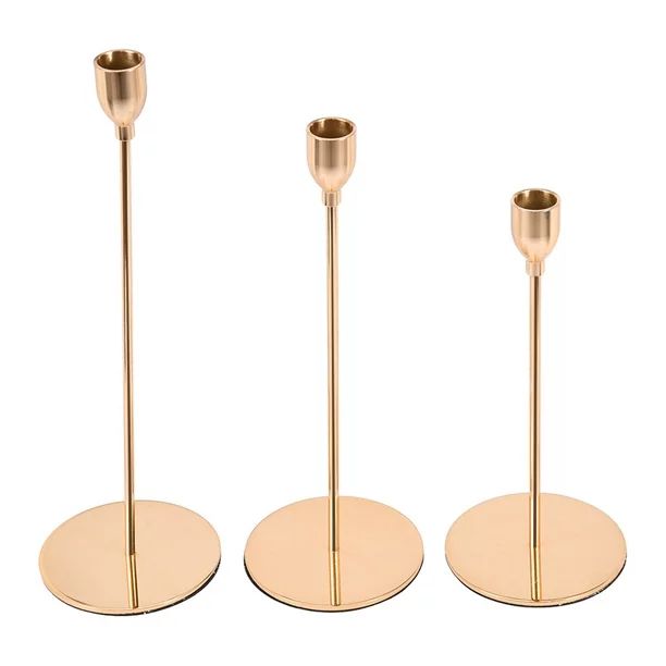 Set Of 3 Gold Brass Candle Holders For Taper Candles, Decorative Candlestick - Walmart.com | Walmart (US)