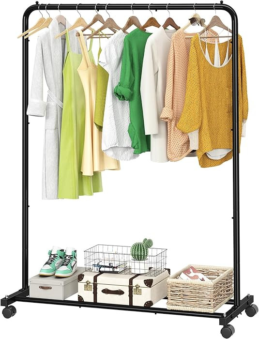 Simple Trending Standard Clothes Clothing Garment Rack with Storage Shelves, Rolling Clothes Orga... | Amazon (US)