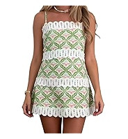Women's Summer Linen Spaghetti-Strap Lace Beach Resort Dress | Amazon (US)