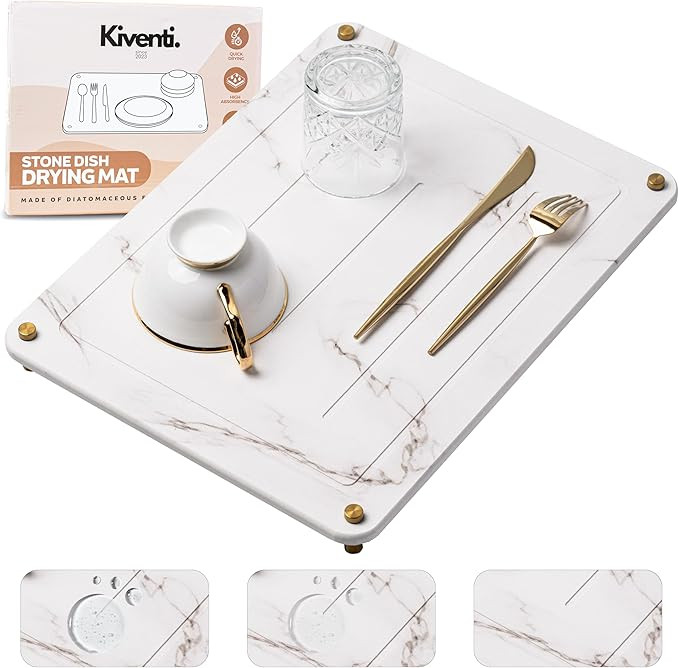 Stone Drying Mat for Kitchen Counter - Quick Drying Diatomaceous Earth Dish Mat - Ultra Absorbent... | Amazon (US)