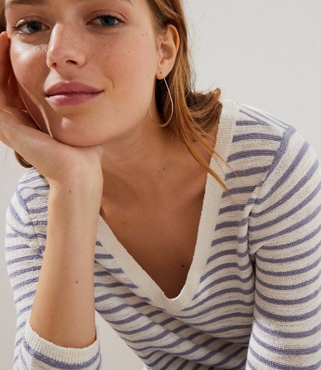 Striped V-Neck Sweater | LOFT | LOFT