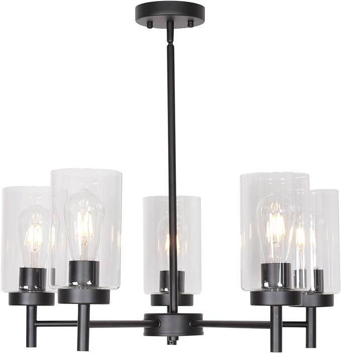 VINLUZ 5 Light Contemporary Chandeliers Black Modern Lighting Fixtures Hanging,Industrial Vintage... | Amazon (US)