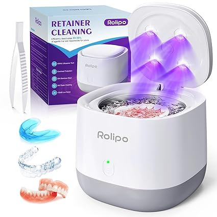 Ultrasonic Retainer Cleaner 320ML, 45kHz Denture Cleaner with 4 Lamps, Dental Cleaning Pod for Mo... | Amazon (US)