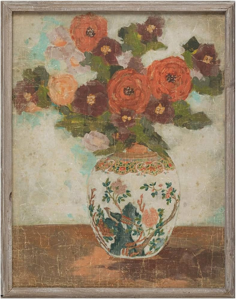 Creative Co-Op Wood Framed Wall D\u00e9cor with Flowers in Vase Portrait, Multicolor | Amazon (US)