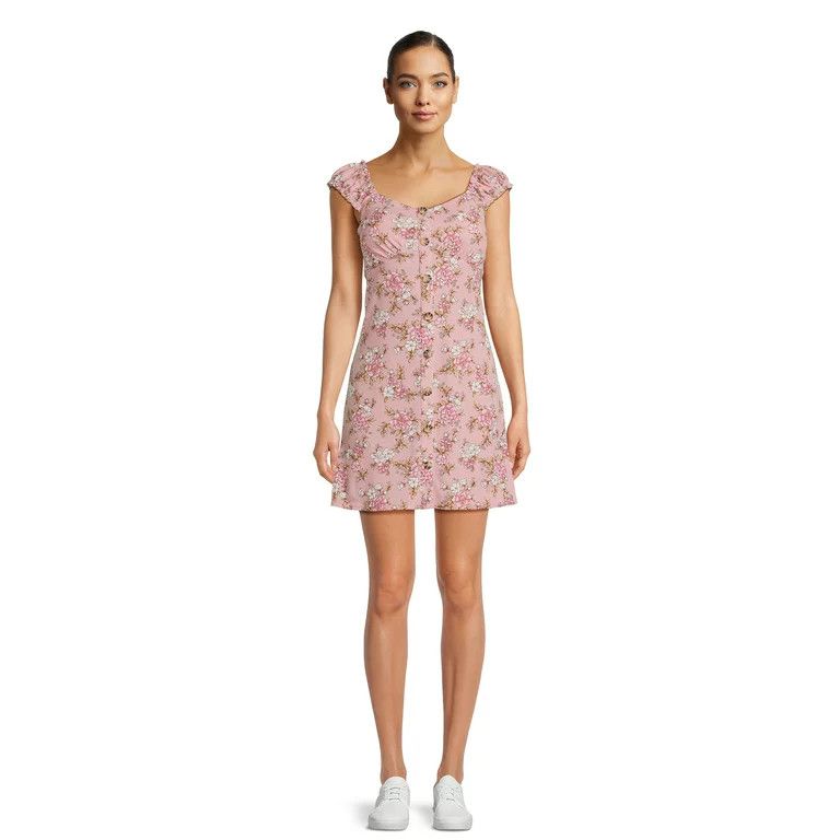 No Boundaries Juniors Button Front Floral Print Dress | Walmart (US)