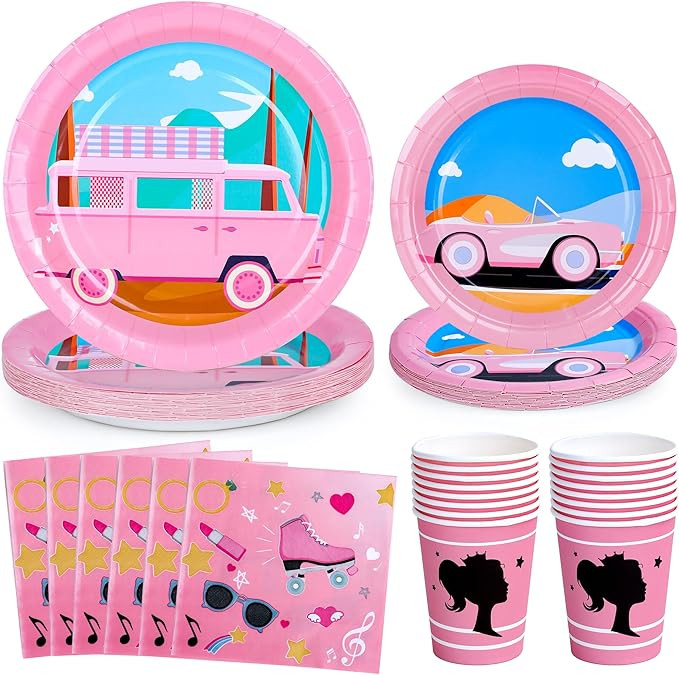 Hot Pink Girl Disposable Tableware Set Pink Princess Birthday Party Supplies includes Paper Cups,... | Amazon (US)