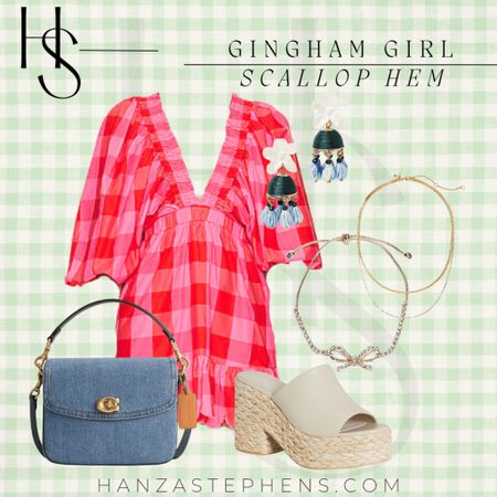This oversized, scallop-hemmed sundress is perfect for the move into warm weather! I love the plunging neckline! Style it with some oversized gold accessories for the optimal effect.
Gingham vacation outfit 
Vacation outfit for spring 
Relaxed summer look 
How to style a denim bag 

#LTKstyletip #LTKitbag