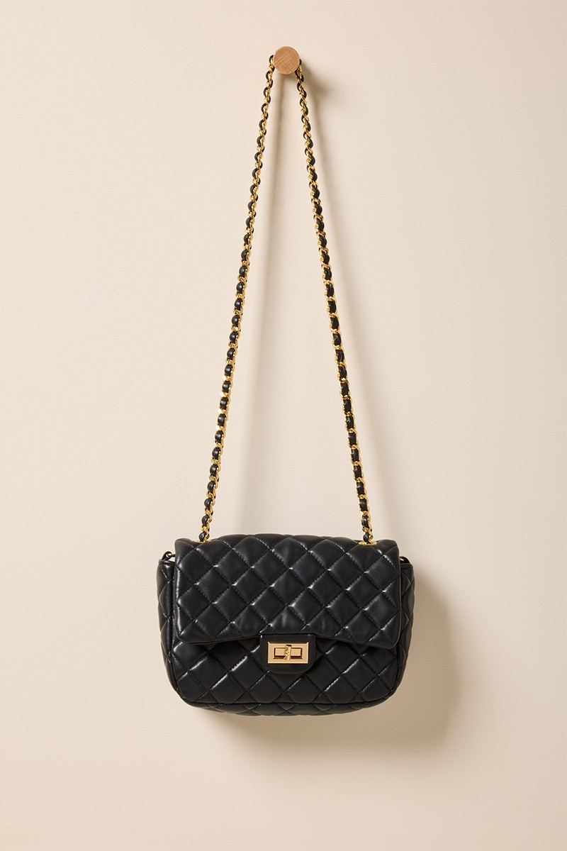 Jody Black Quilted Crossbody Bag | Francesca's