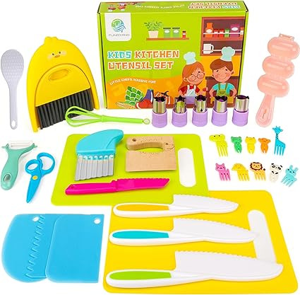 FUNGYAND 22 Piece Kids Cooking Set - Montessori Kitchen Tools with Plastic Knives, Cutting Board,... | Amazon (US)