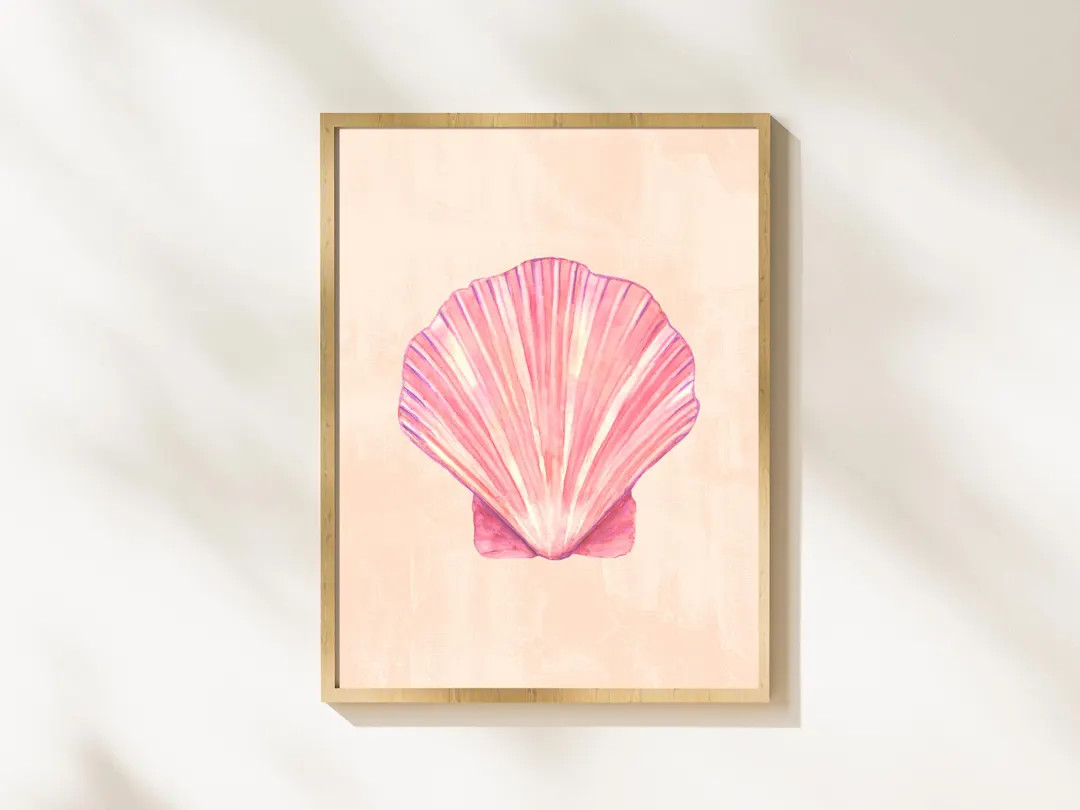 Seashell Artwork, Pink Shell on Pink Textured Background, Watercolor Painting, Coastal Hamptons P... | Etsy (US)