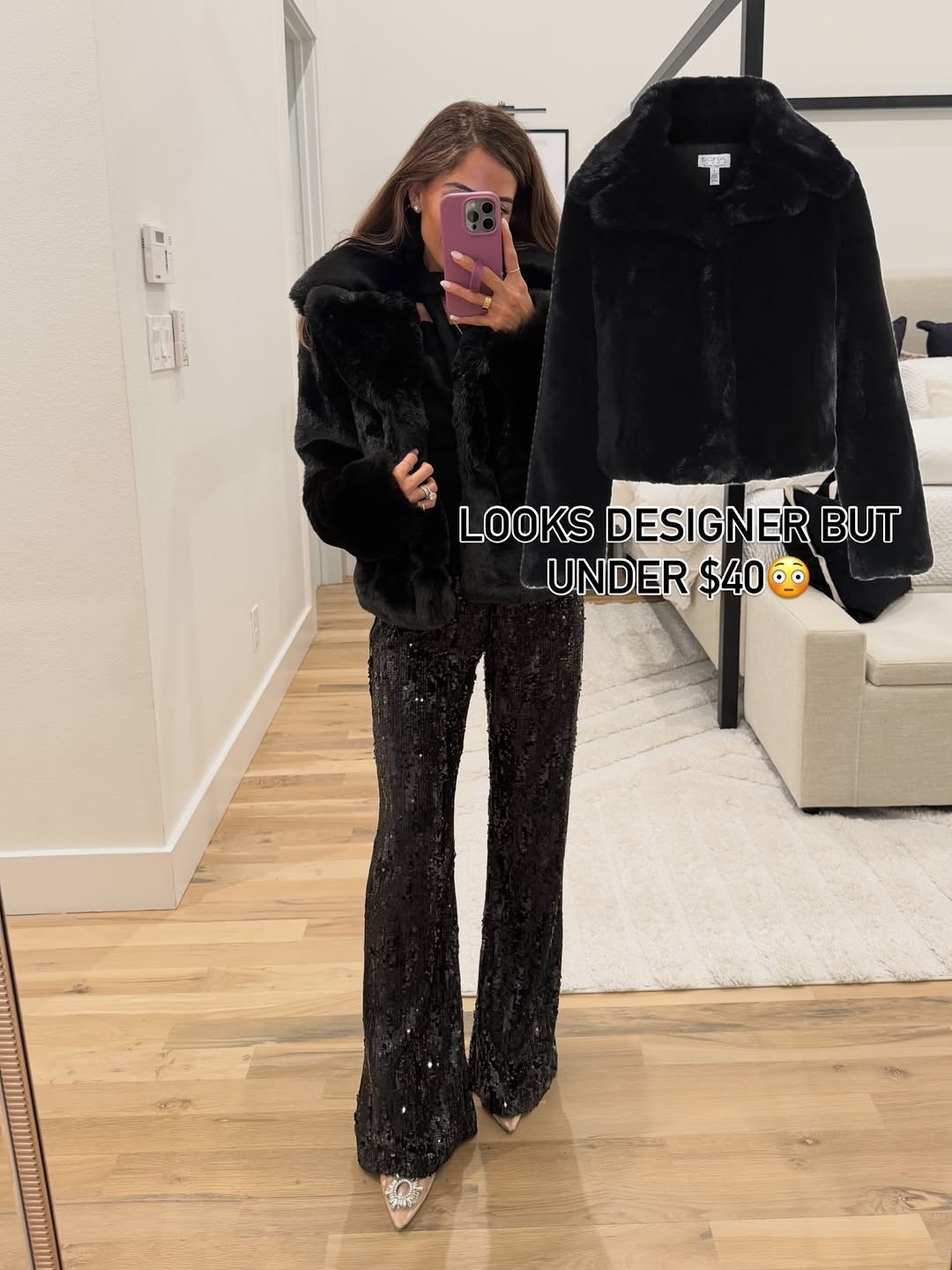 Holiday Walmart outfit faux fur coat size xs on sale! Under $40 sequin 
 pants winter outfit holiday party 

#LTKPetite #LTKSaleAlert #LTKFindsUnder50