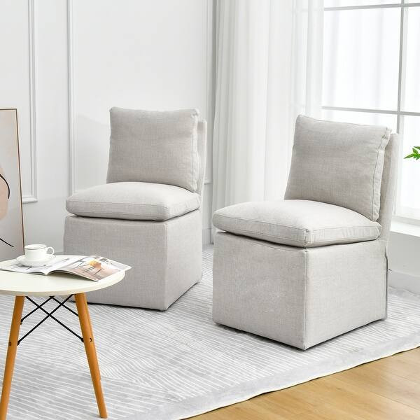 Upholstered Swiveling Rolling Linen Dining Chair - Set of 2 - Armless-Cream | Bed Bath & Beyond