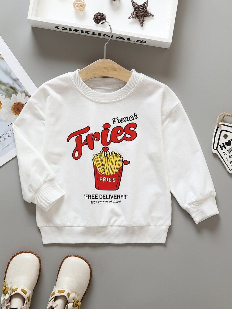 Toddler Girls French Fries And Slogan Graphic Sweatshirt | SHEIN