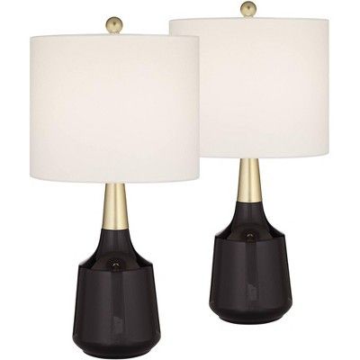 360 Lighting Cutlass Modern Table Lamps 24" High Set of 2 Black Ceramic White Fabric Drum Shade for Bedroom Living Room Bedside Nightstand Office Home | Target