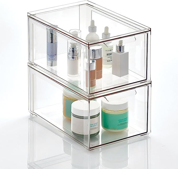 mDesign Plastic Stackable Cosmetic Storage, Large Makeup Organizer, Vanity Container w/Easy Drawe... | Amazon (US)