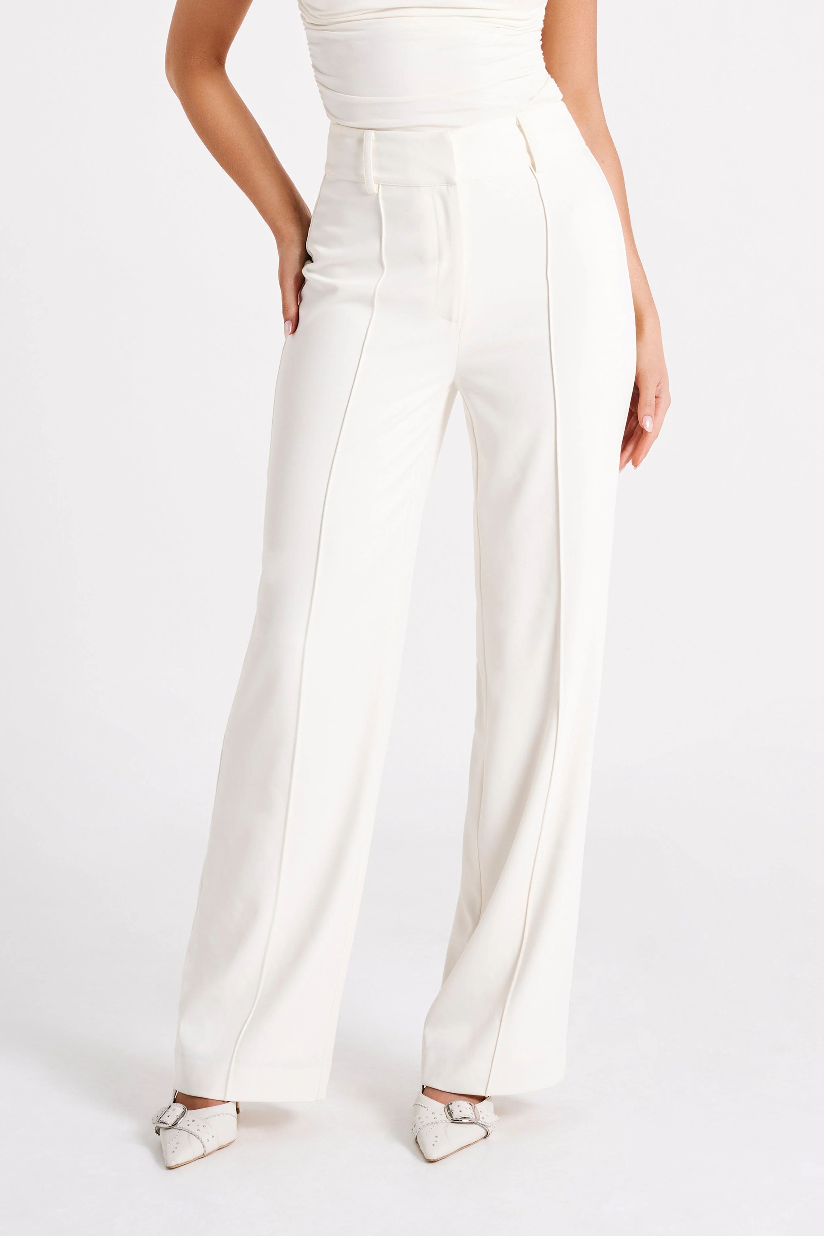 Lisa High Waist Suiting Trousers - Ivory | MESHKI US