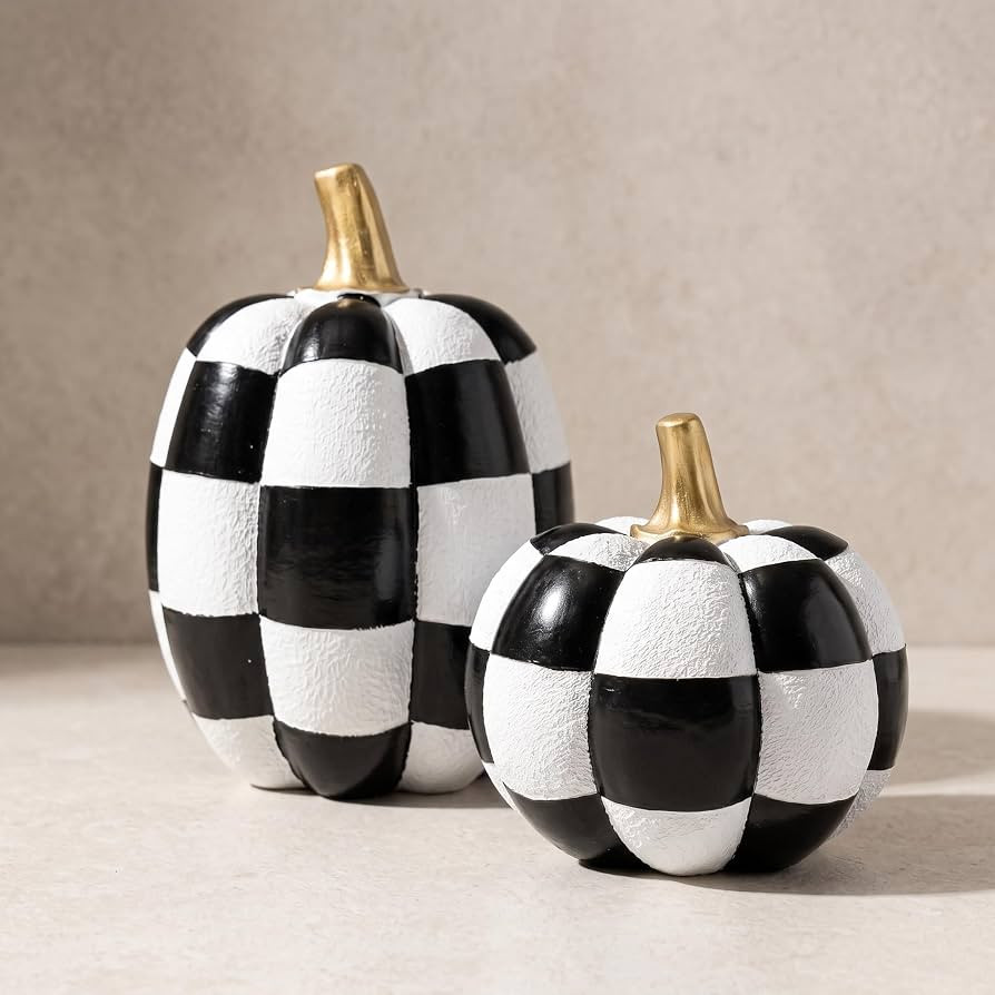 Black and White Checkered Pumpkins with Gold Stem for Halloween Decor | Amazon (US)