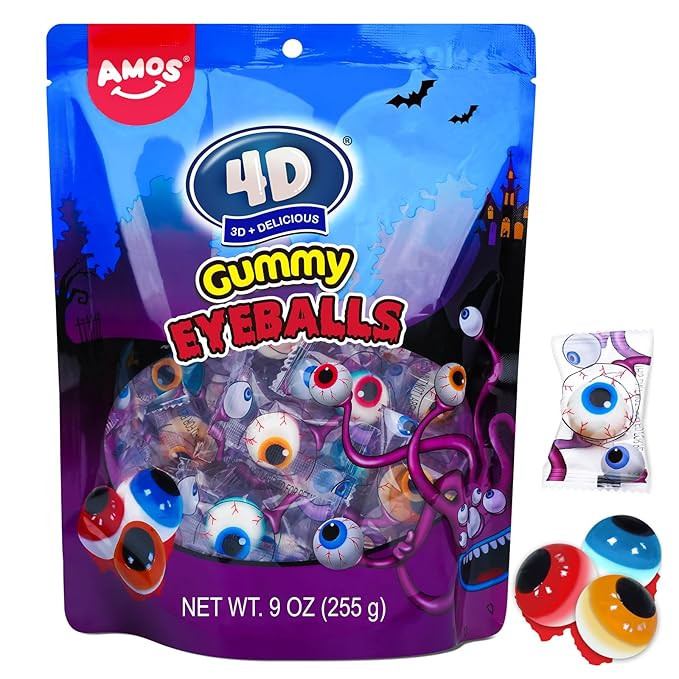Amos Gummy Eyeball Halloween Candy Eye Candy Treats for Kids & Parties, 3D Gummy Eyeballs, Indivi... | Amazon (US)