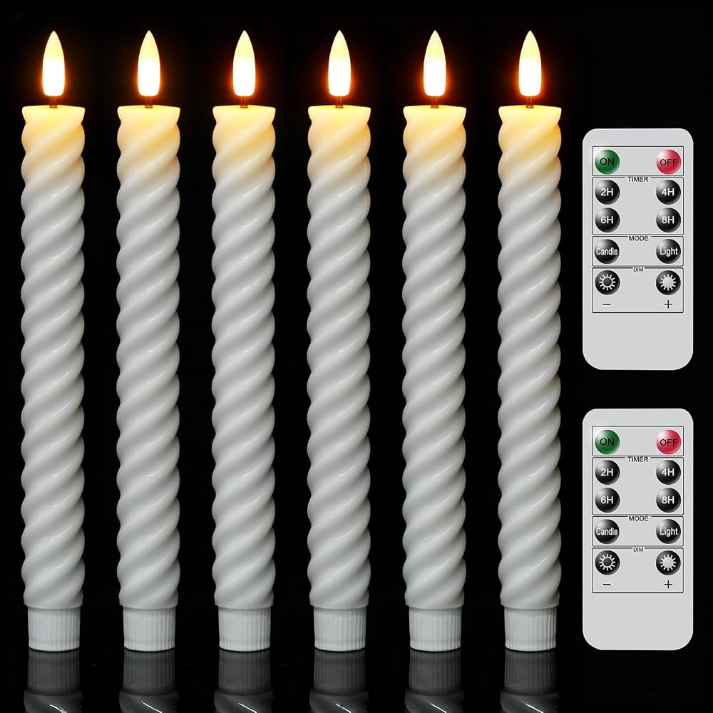 Wondise Flameless Taper Candles with Remote Timer, Real Waxy Battery Operated Flickering Spiral C... | Amazon (US)