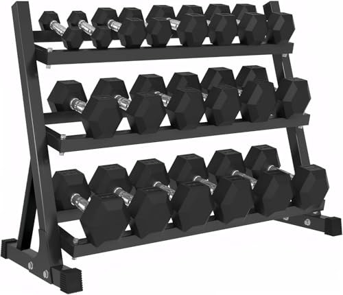 350LBS Rubber Hex Dumbbell Sets with Rack for Home Gym, Coated Hand Weights for Strength Training, Workouts (350.00, Pounds) | Amazon (US)