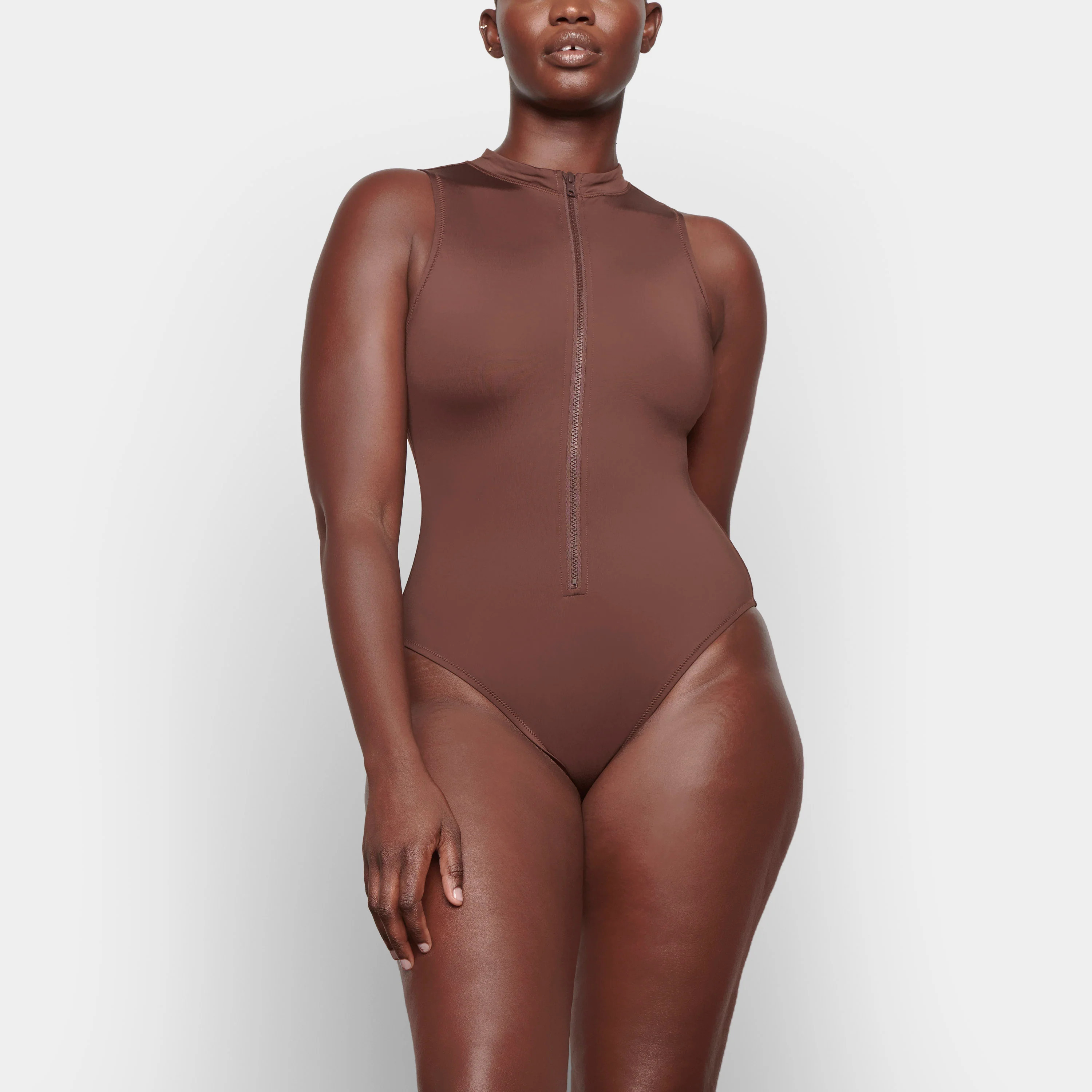 SKIMS Zip Front Sleeveless One Piece | Deep Neutral | 2XL | Signature Swim | SKIMS (US)