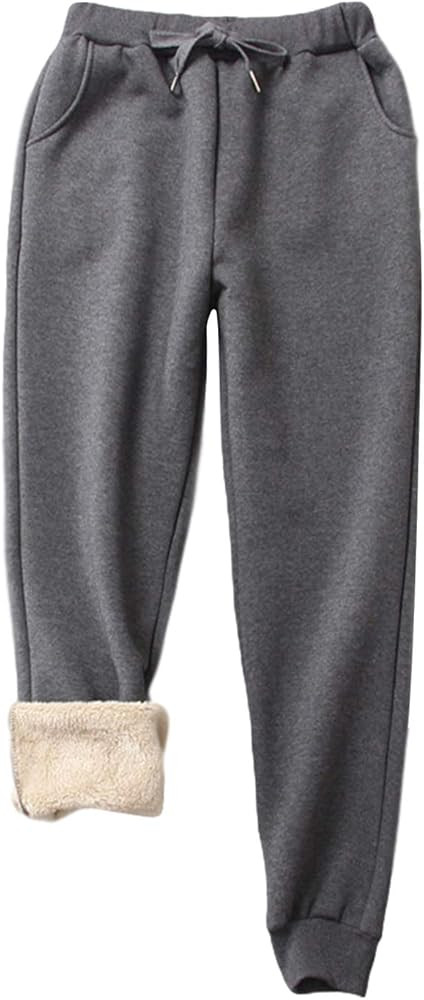 Yeokou Women's Warm Sherpa Lined Athletic Sweatpants Joggers Fleece Pants | Amazon (US)