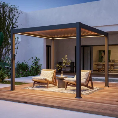 LED Light Metal Pergola with Adjustable Louvered Roof with Solar LED | Wayfair North America