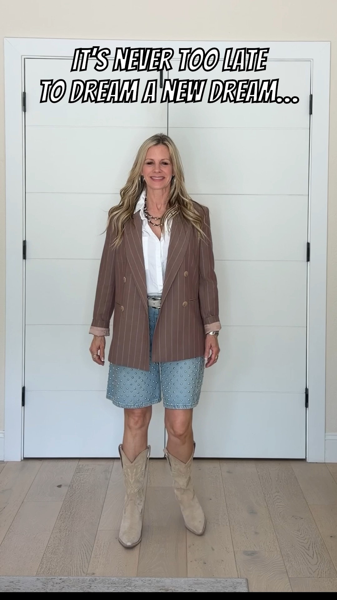 A little Western, a little tailored, and a whole lot of confidence.

Studded denim Bermuda shorts, an oversized double-breasted blazer, cowboy boots, and a white button-down prove that style has no age limit, it’s all about wearing what makes you feel like your best self.

Life is your red carpet. ❤️

#LTKOver40 #LTKootd #LTKselfcare