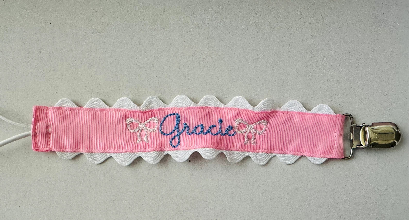 Monogrammed Pacifier Clip | Personalized Scallop embroidered paci holder | Baby pacifier clip wit... | Etsy (US)