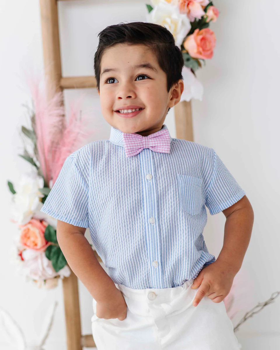 Light Blue Boys Short Sleeve Button Down Shirt | Bums & Roses