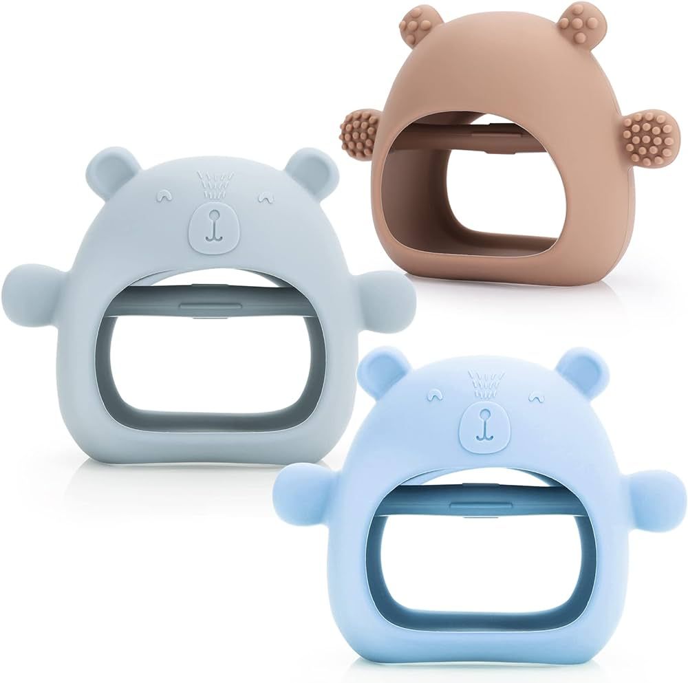 Baby Teether Toy for Infants 3+ Months， Bear BPA Free Anti-Drop Silicone Mitten Teething Toy fo... | Amazon (US)