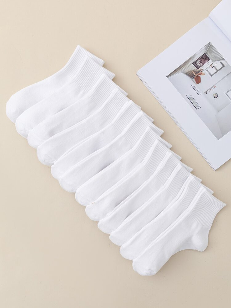 12pairs Solid Crew Socks | SHEIN