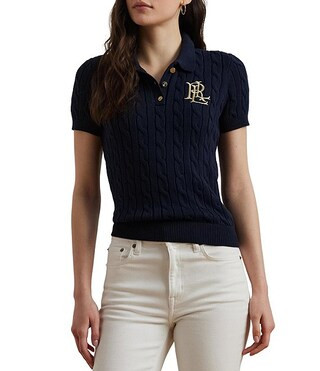 Lauren Ralph Lauren Ribbed Cable Knit Polo Collar Short Sleeve Shirt | Dillard's | Dillard's
