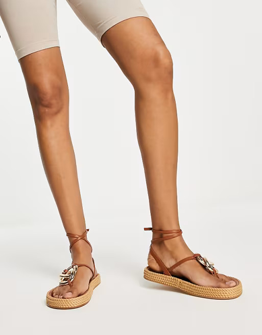 ASOS DESIGN Jellyfish premium leather rope sandals in tan | ASOS (Global)