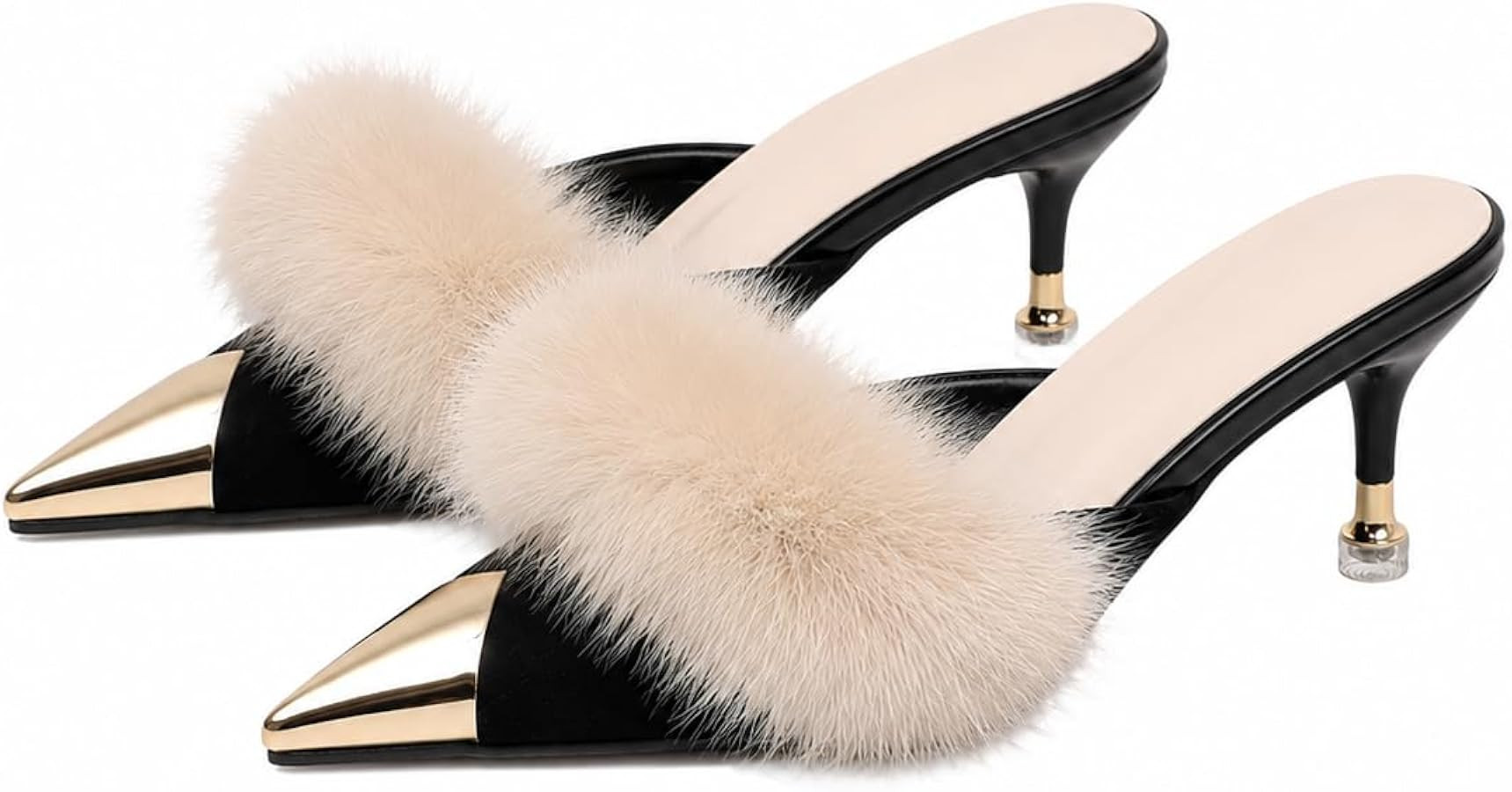 Women's New French-Style Pointed-Toe Stiletto Mules with Faux Fur Detail \u2013 Versatile Slip-On... | Amazon (US)