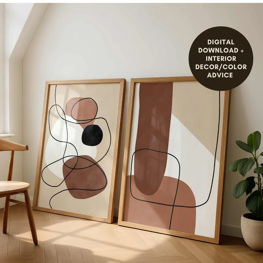 Rust Abstract Wall Art Set of 2 Prints, Rust Mid-Century Modern Art Print, Earth Tones Home Decor... | Etsy (US)